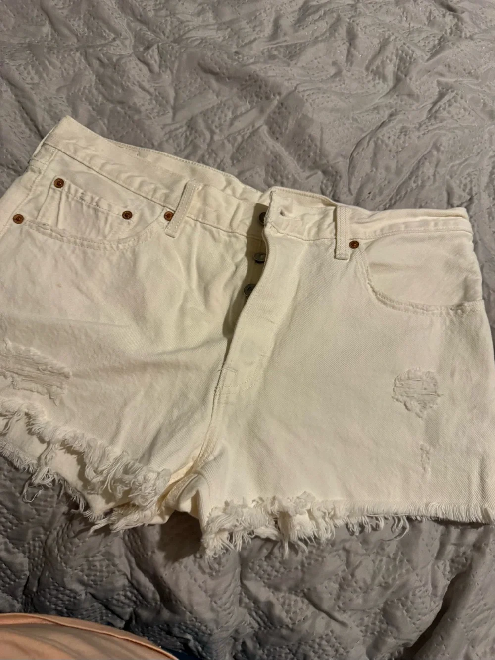 White Distressed Denim Shorts